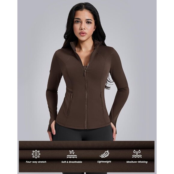 Women’s Lightweight Athletic Zip Jacket Slim Fit Running Gym Top with Pockets - Picture 6 of 6